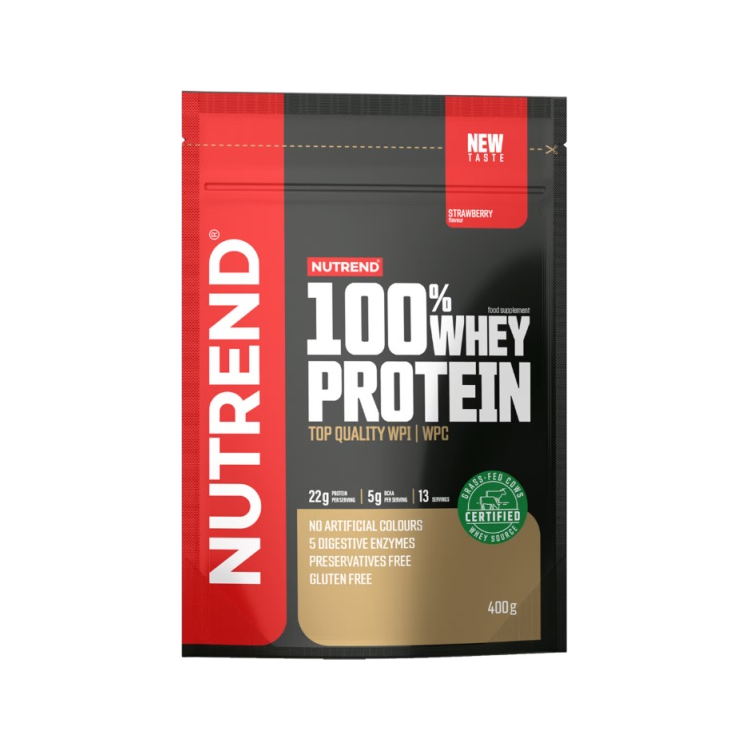 Whey-proteinpulver, jordgubb, 400 g, Nutrend-förpackning