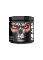 JNX Sports The Ripper! 150 g sporttillskott i svart burk med rött kranium med ögon
