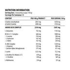 Näringsinformation-tabell för Metabolic Mass Gainer, servering 150 g och 40 doser