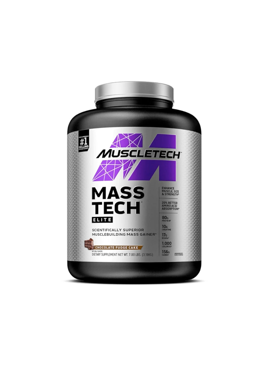 MuscleTech Mass-Tech Elite 3180g Chocolate Fudge Cake Framsida