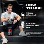 Proteinpulvertub Nitro-Tech i förpackningsvy, med instruktionstext på bilden.
