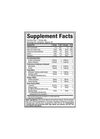 Pre-workout-burk, Supplement Facts-etikett med doseringstabell
