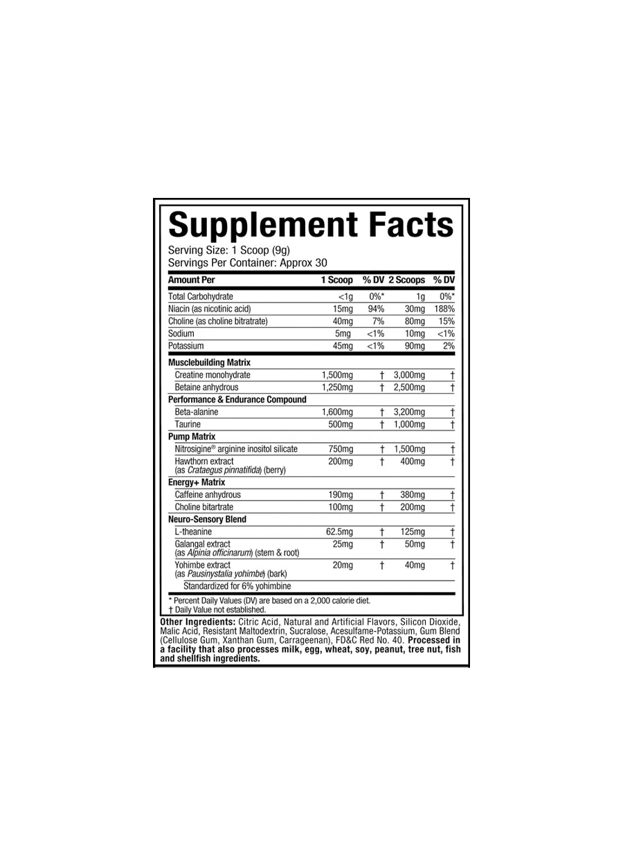MuscleTech Vapor X5 Pre-Workout 252g Innehåll