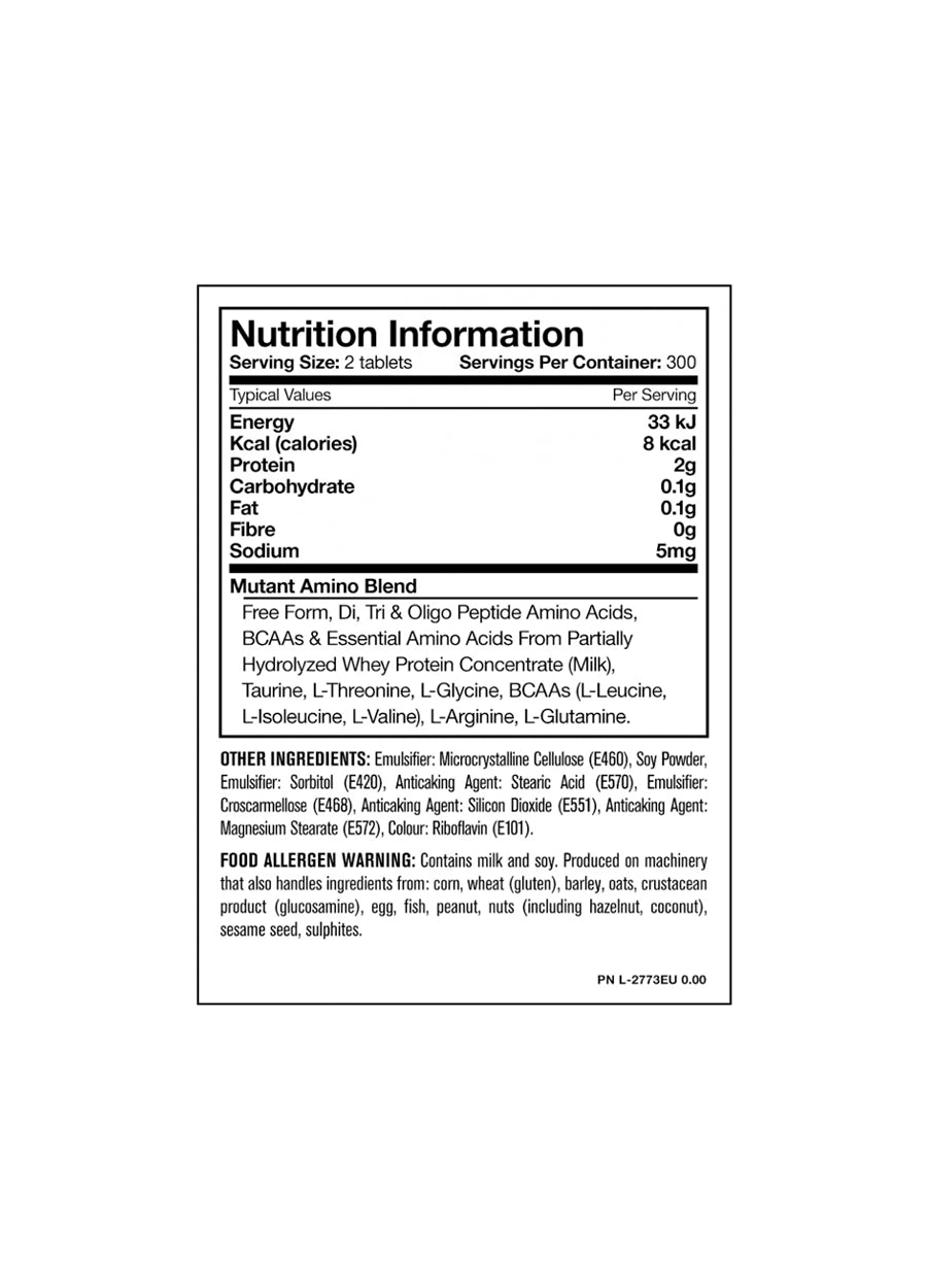 Mutant Amino 600 Tabletter Innehåll