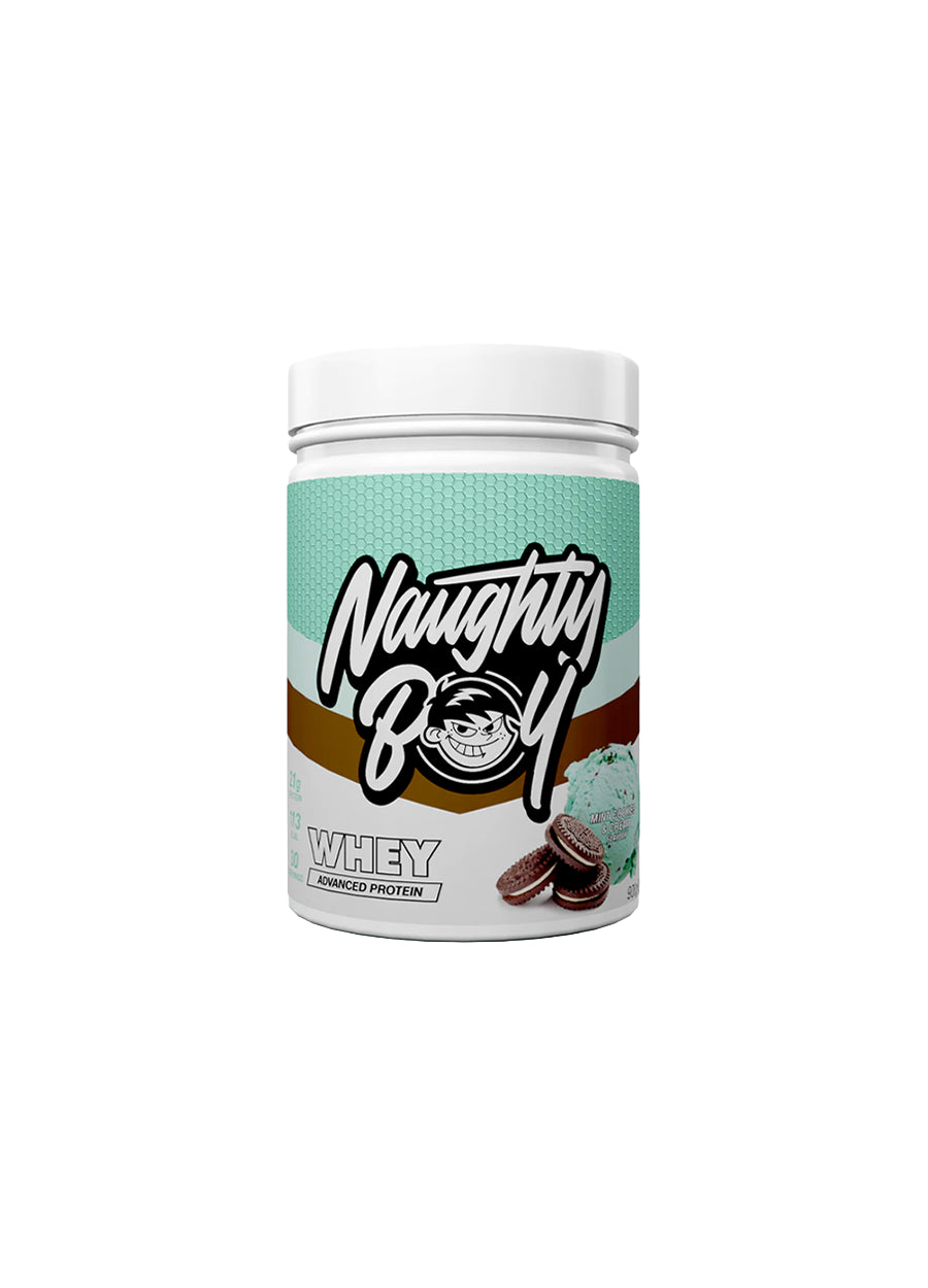 Naughty Boy Advanced Whey 900g Mint Cookies & Cream Framsida