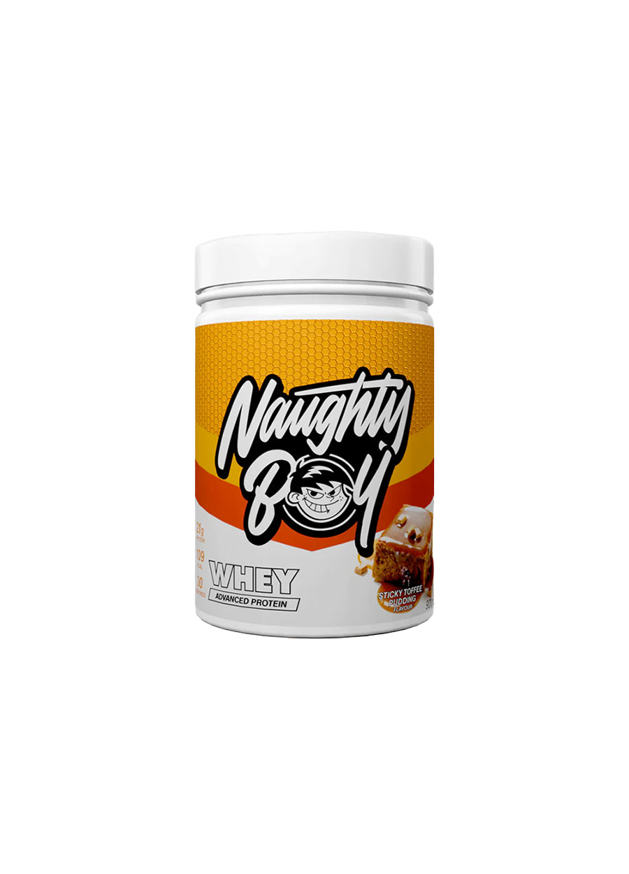 Naughty Boy Advanced Whey 900g Sticky Toffee Pudding Framsida