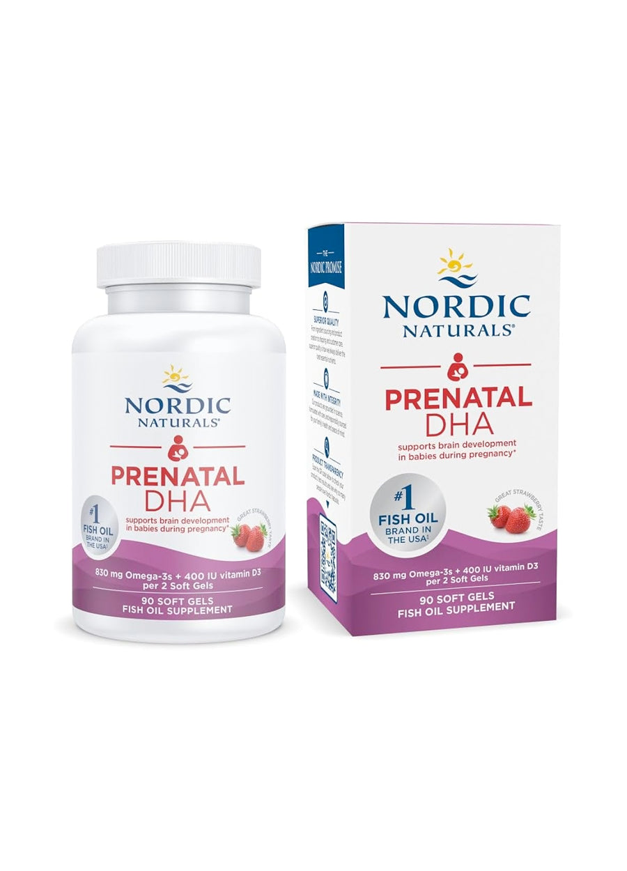 Nordic Naturals Prenatal DHA 830mg Omega-3 + 400 IU D3 Strawberry 90 Kapslar
