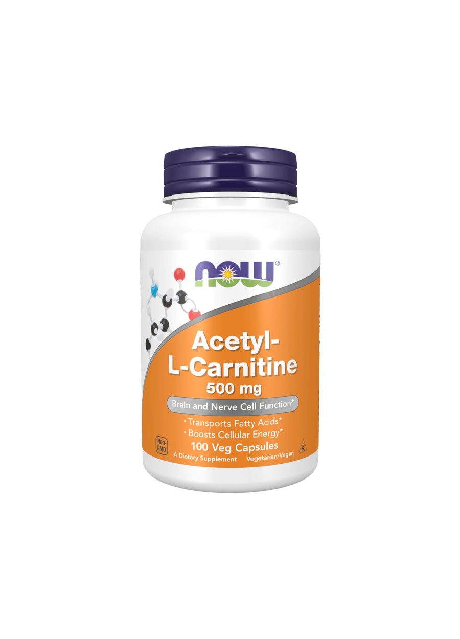 NOW Foods Acetyl-L-Carnitine 500mg 100 Kapslar Framsida