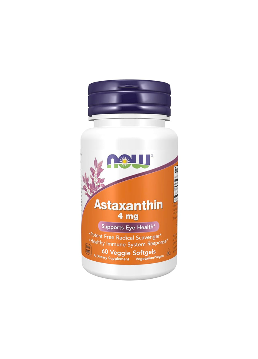 NOW Foods Astaxanthin 4mg 60 Kapslar Framsida