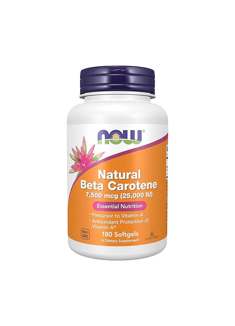 NOW Foods Beta Carotene Natural 25 000 IU 180 Kapslar Framsida