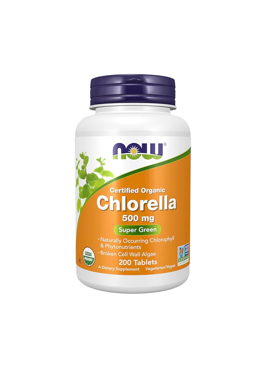 NOW Foods Chlorella 500mg 200 Tabletter Framsida