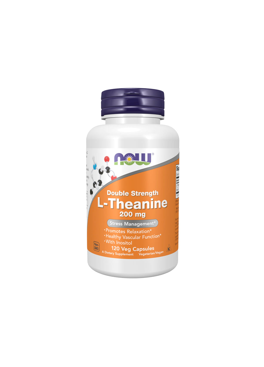 NOW Foods Double Strength L-Theanine 200mg 120 Kapslar framsida