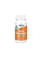 NOW Iron Complex kosttillskott i vit burk med vit skruvkork och etikett