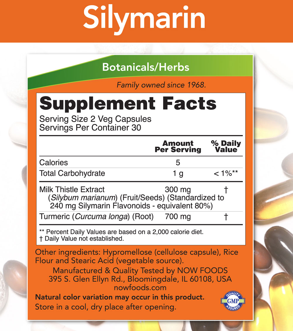 NOW Foods Milk Thistle Extract with Turmeric 150mg 120 Kapslar Ingredienser