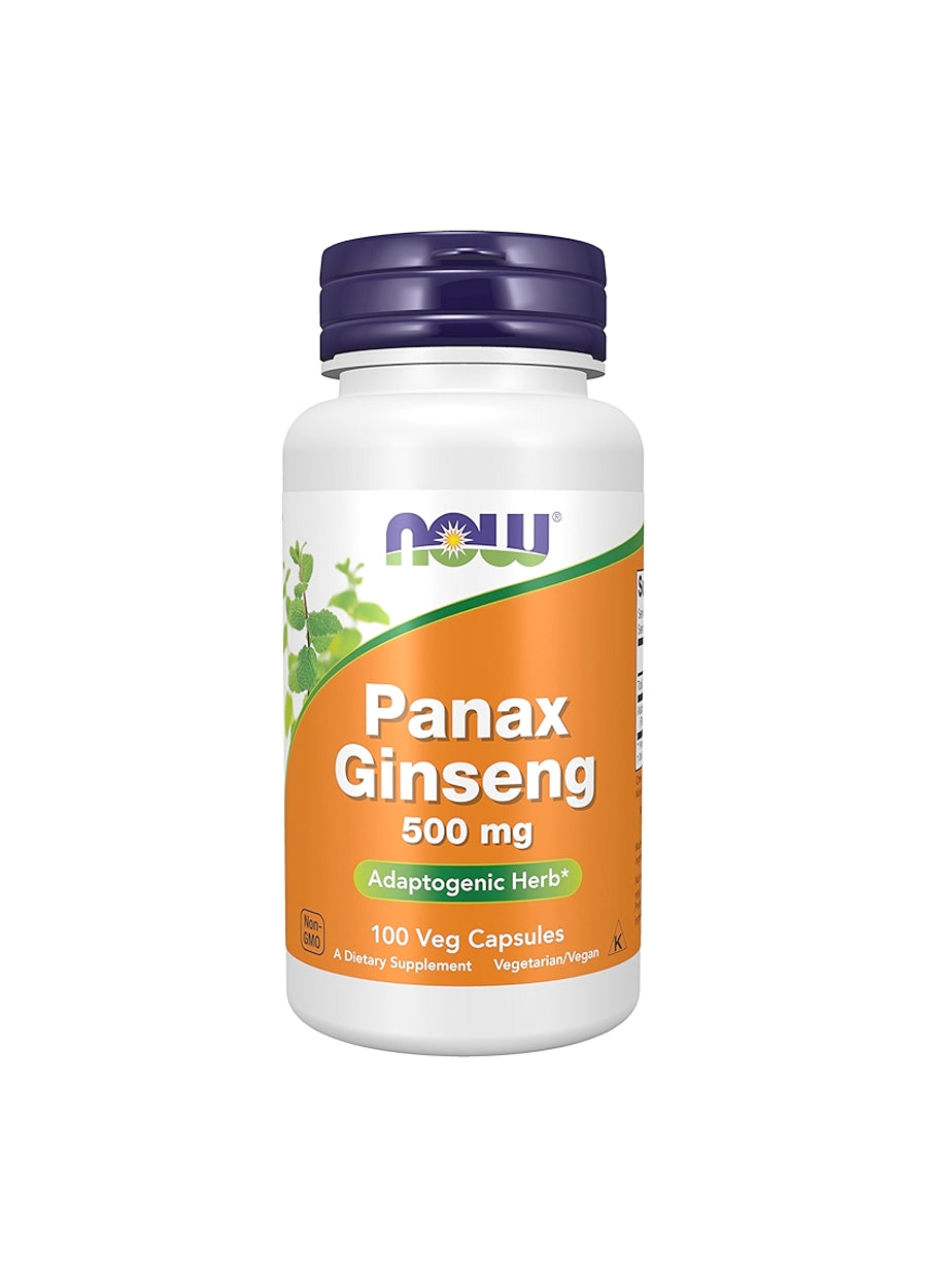 NOW Foods Panax Ginseng 500mg 100 Kapslar Framsida