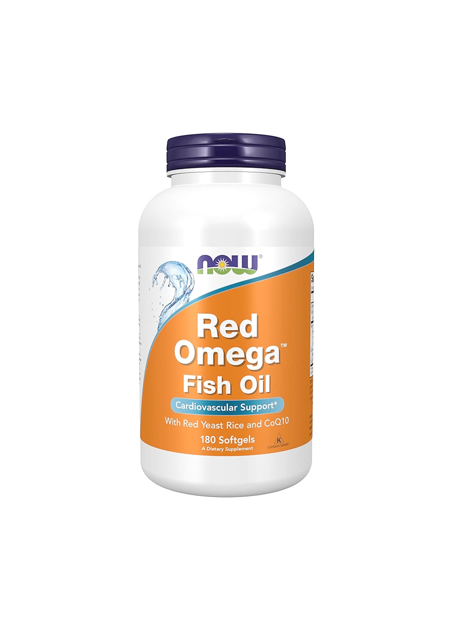 NOW Foods Red Omega (Red Yeast Rice) 180 Kapslar Framsida