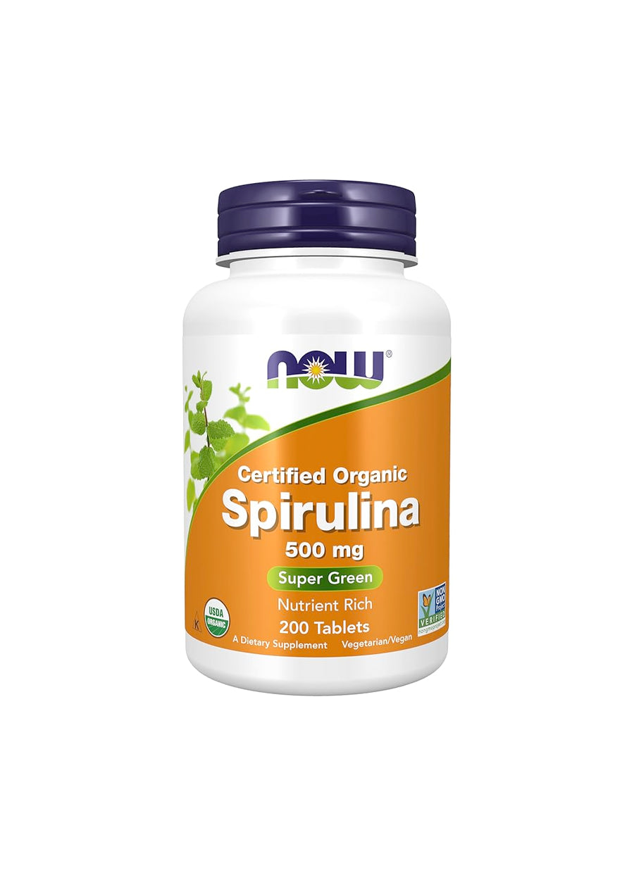 NOW Foods Spirulina 500mg 200 Tabletter framsida