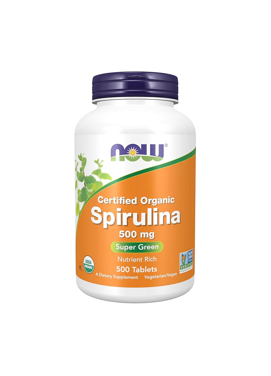 NOW Foods Spirulina 500mg 500 Tabletter framsida