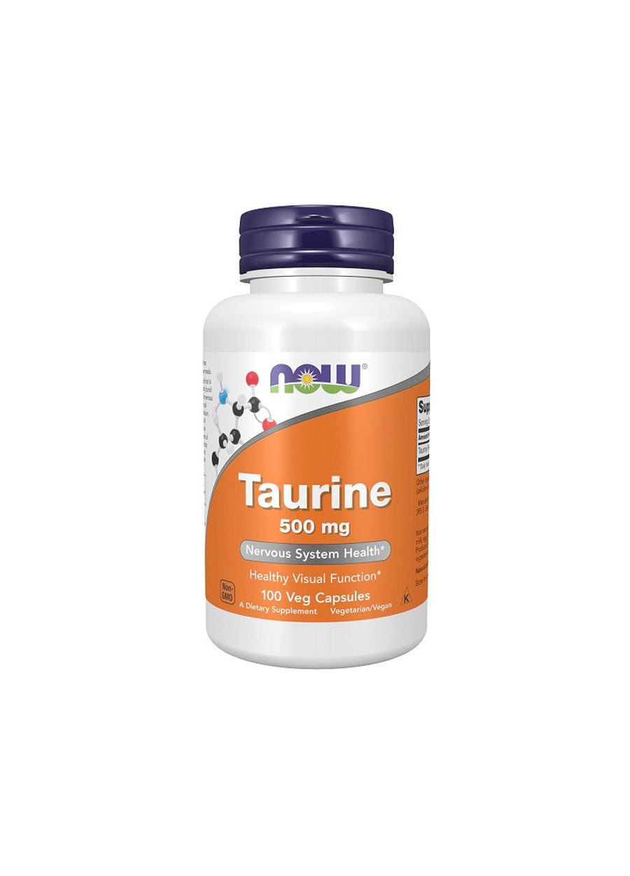 NOW Foods Taurine 500mg 100 Kapslar Framsida