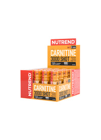 Nutrend karnitin 3000 shot-förpackning med orangefärgade ampuller