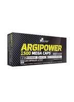 Olimp ArgiPower 1500 mega caps kartong, gul och svart framsida med produkttext