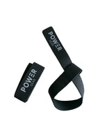 Power Gear lyftremmar i läder, svarta, med tryckt Power Gear-logga