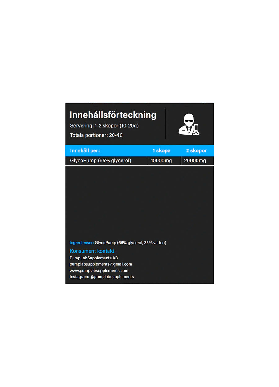 PumpLab COBALT Glycerol Formula 400g Upton's Unflavored Innehåll