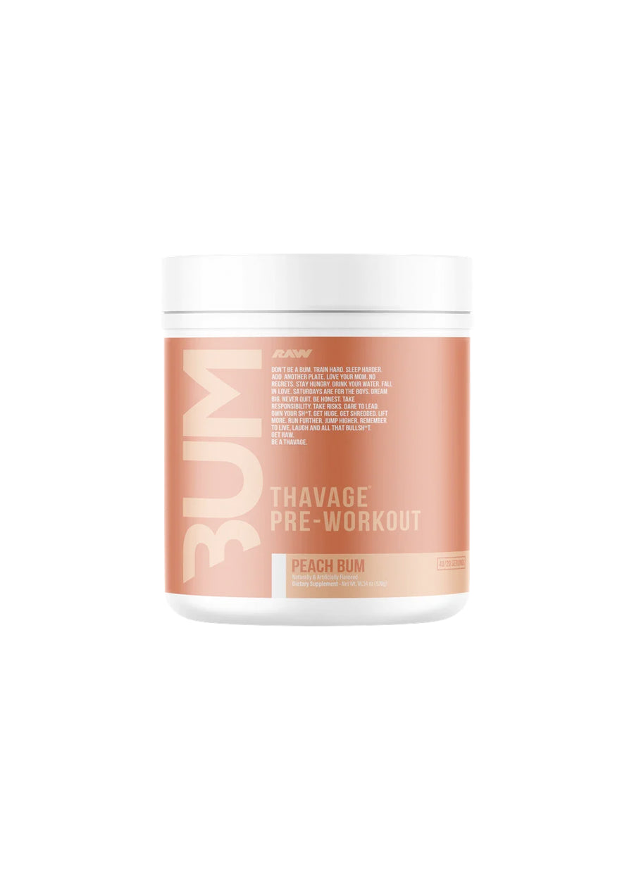 Raw Nutrition CBUM Thavage Pre-Workout 540g Peach Bum Framsida