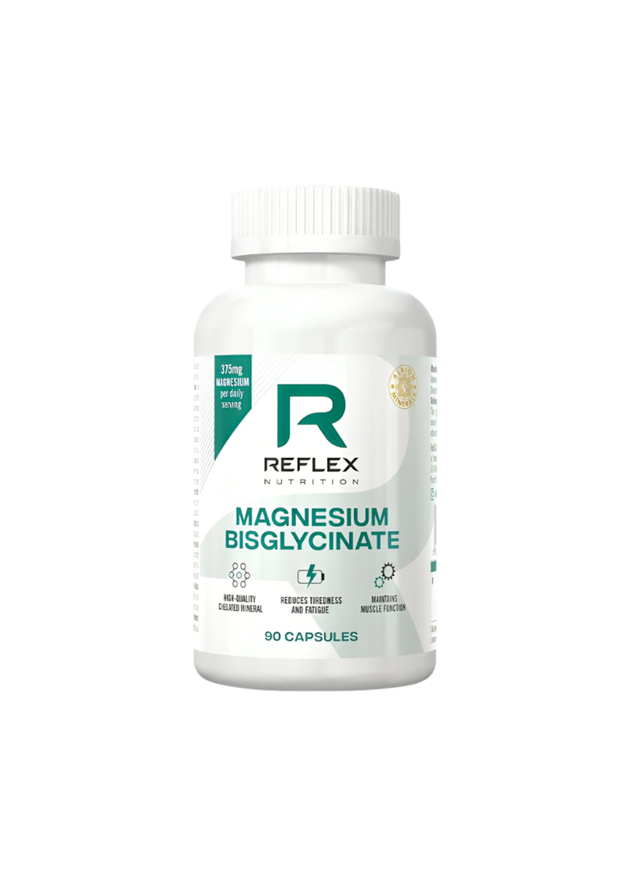 Reflex Nutrition magnesiumbisglycinat 90 kapslar, vit kapselflaska