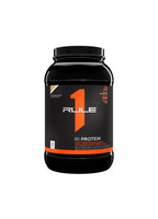 Rule One proteinflaska, svart flaska med orange strimma och lock
