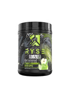 RYSE Godzilla pre-workout-burk, green apple-variant, svart burk med grön äppleetikett