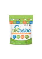 RawFusion proteinfusionpåse, grön förpackning med logotyp och infofält