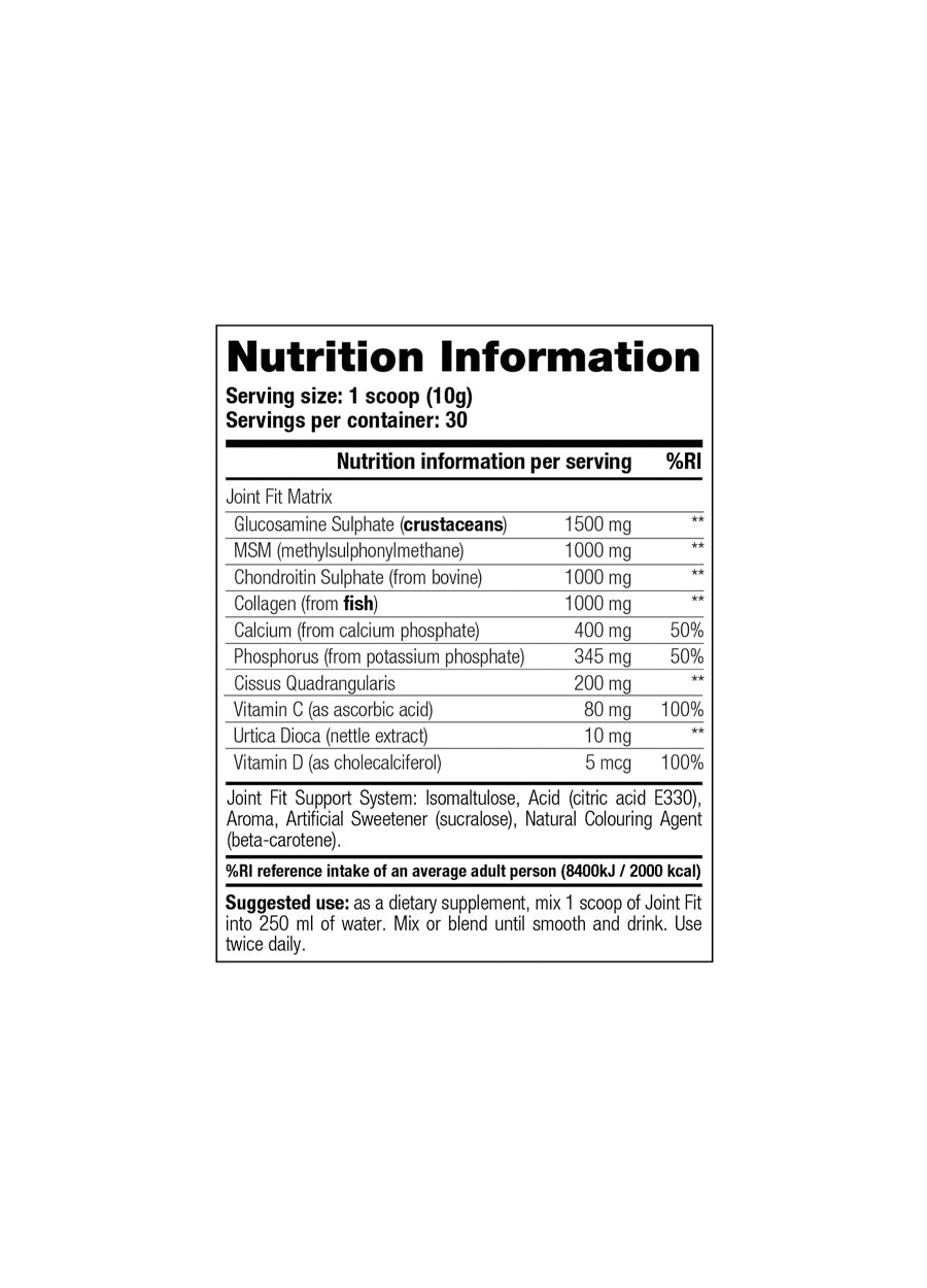 Näringsinformationsetikett: 1 skopa (10 g) per portion, 30 portioner per burk.
