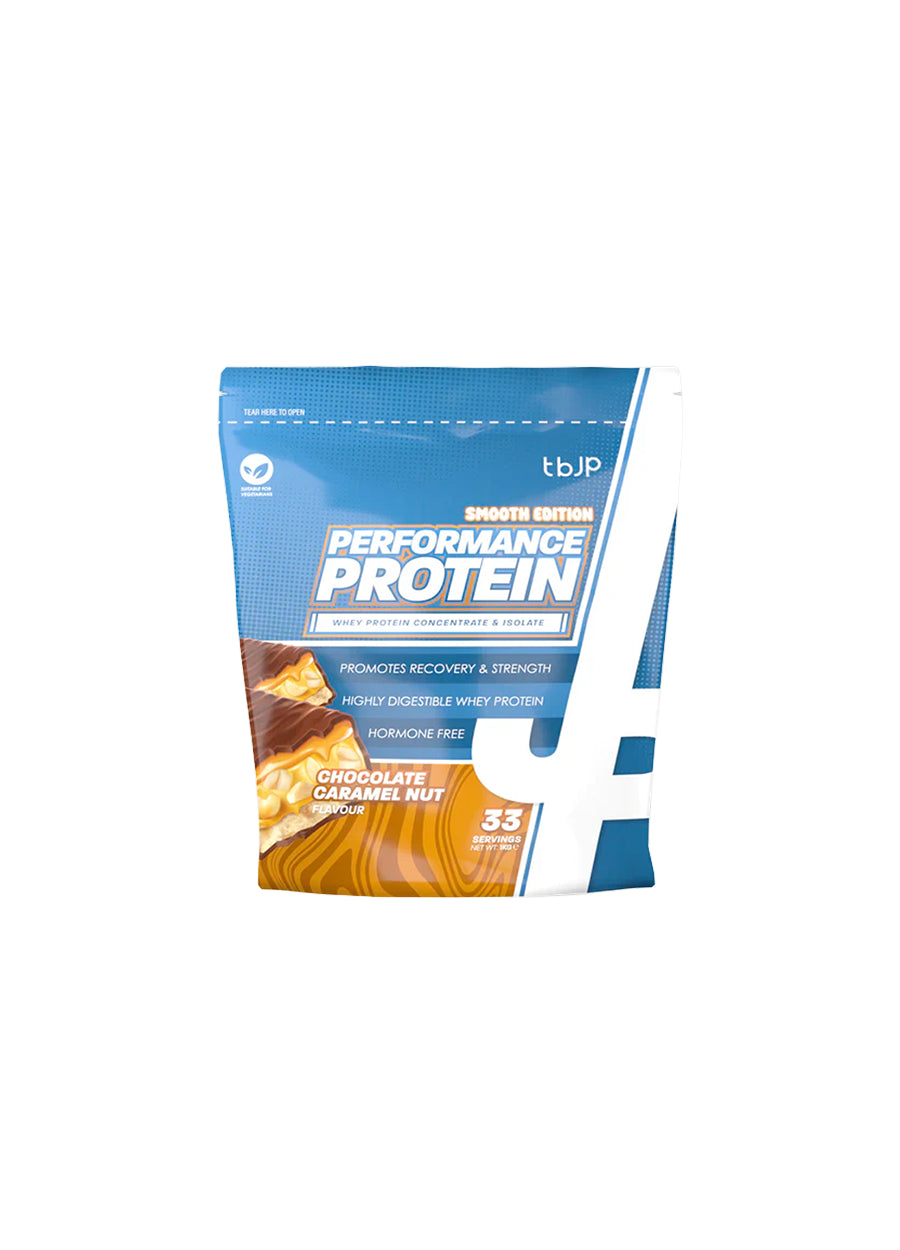 Trained by JP Performance Protein Smooth Vassleprotein 1kg Chocolate Caramel Nut Framsida