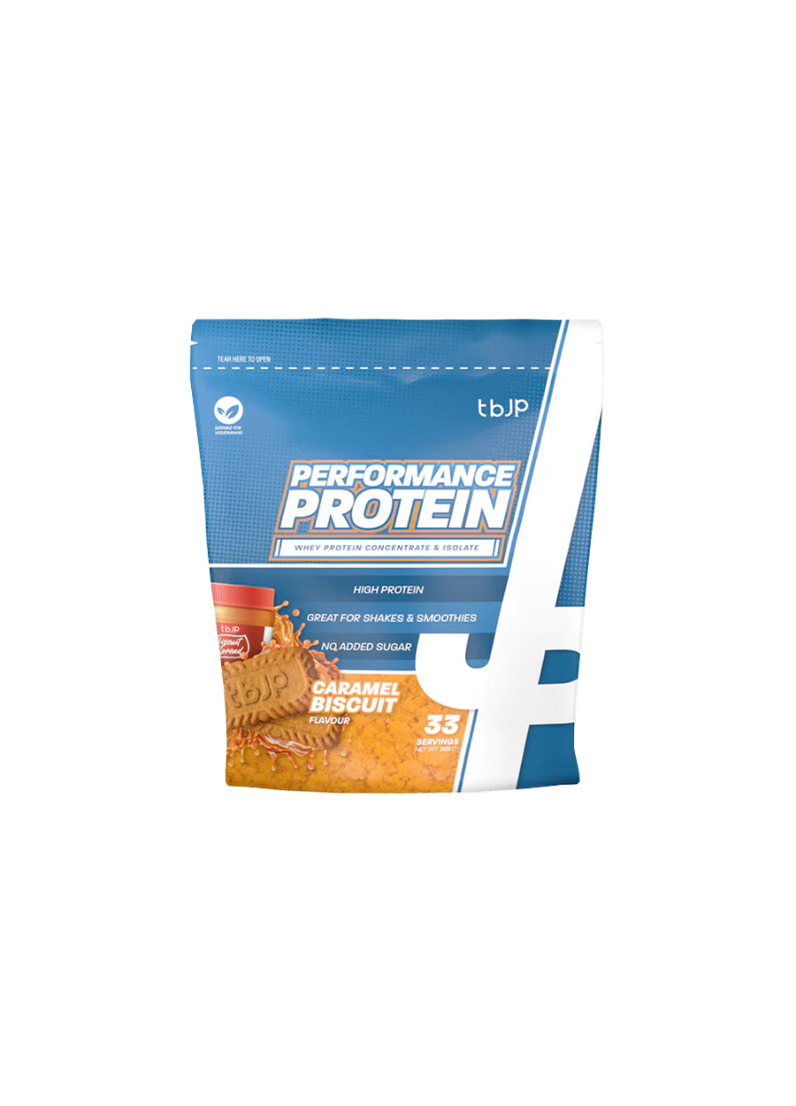 Trained by JP Performance Protein Vassleprotein 1kg Caramel Biscuit Framsida