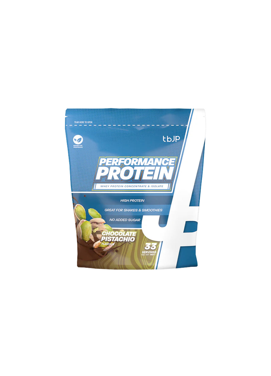 Trained by JP Performance Protein Vassleprotein 1kg Chocolate Pistachio Framsida