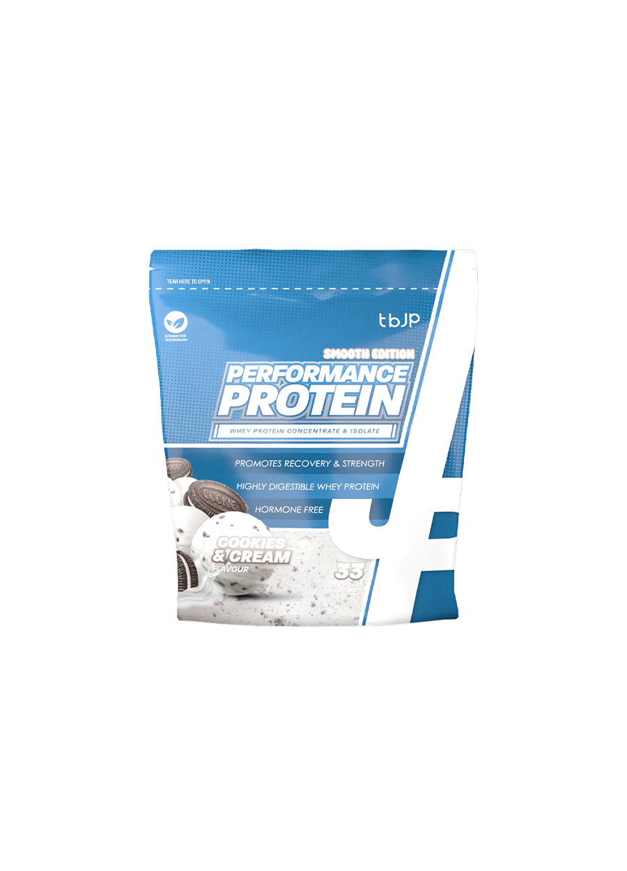 Trained by JP Performance Protein Vassleprotein 1kg Cookies & Cream Framsida