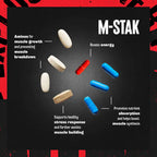 Animal M-Stak kapslar i blått och rött på svart produktkort